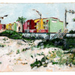 Vacation Rentals from Below the Seawall. Galveston, gouache on paper 2024