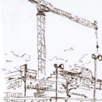 Higher Power Crane Working On Capitol Complex, ink on paper 2024