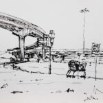 infrastructure Project 290 and Sunset Valley, ink on paper, 2024